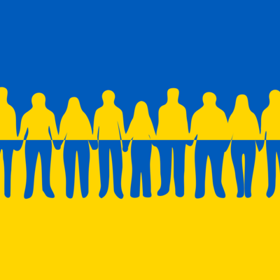 Ukraine Flagge mit Menschen